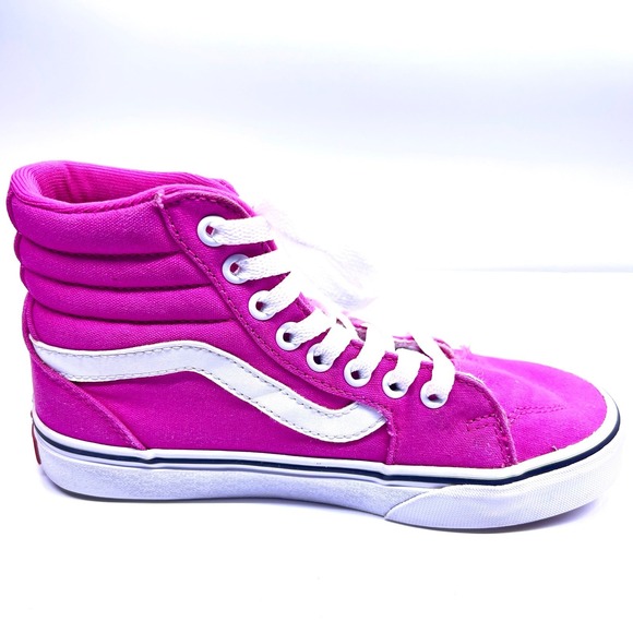 Vans Sk8-Hi High Top Sneakers Ws 5 Ms 3.5 Kids 3.5 Hot Pink Canvas White Stripe - Picture 6 of 9